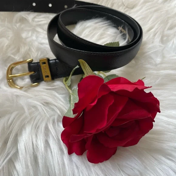 Vintage YSL leather Brass Buckle Belt - Picture 2 of 8